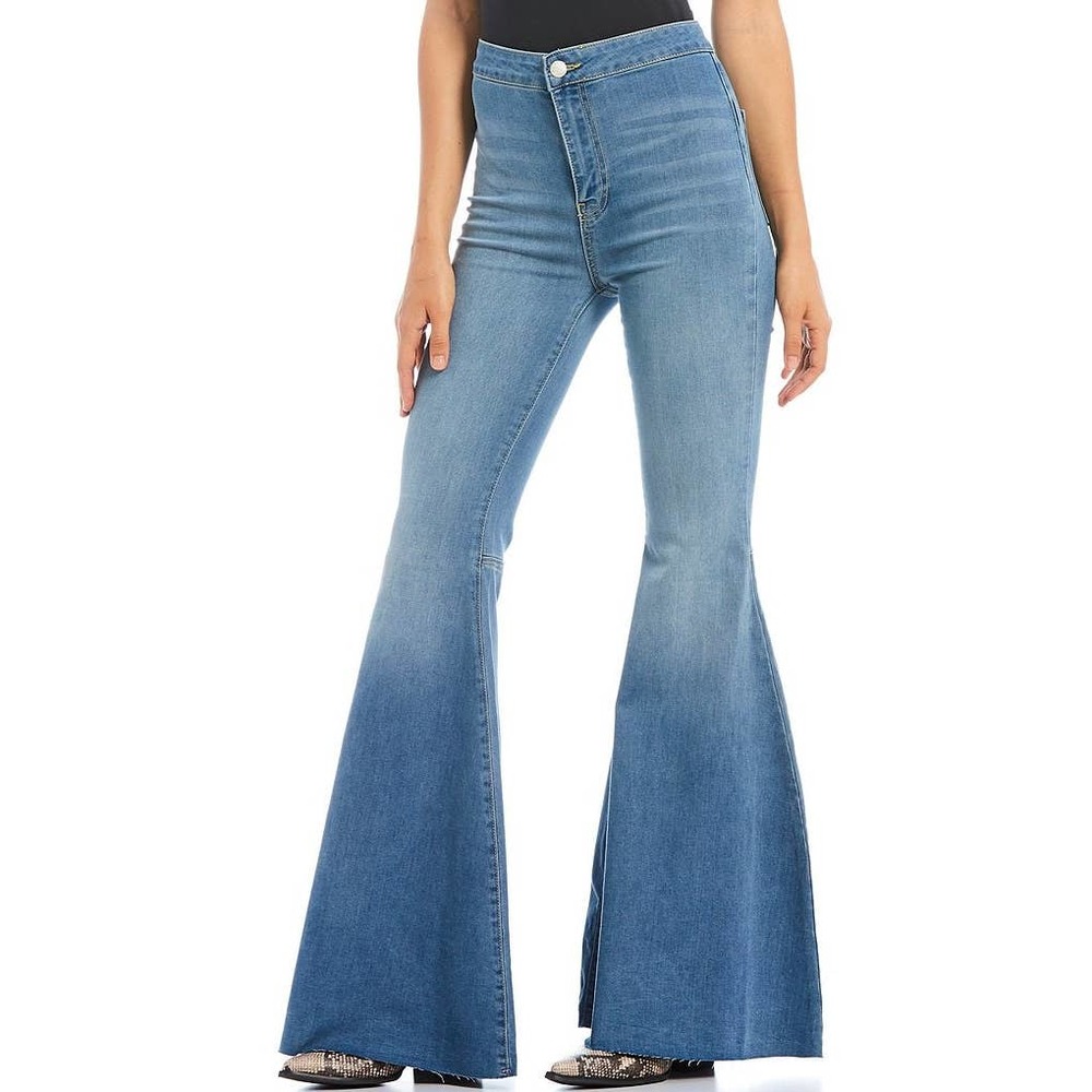 Free People Just Float On Flare Bell Bottom High Rise Raw Hem Jeans - Picture 1 of 6